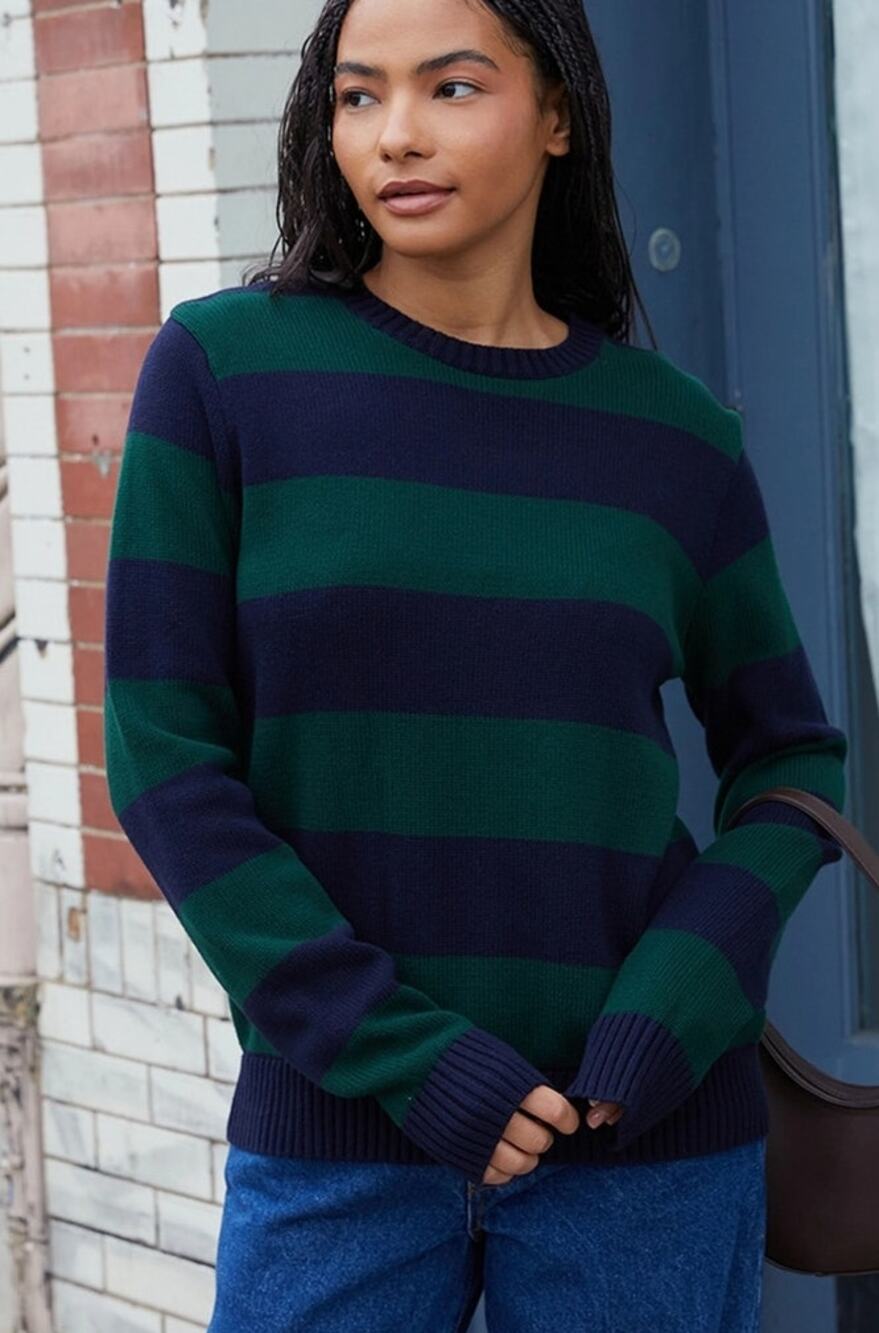 Brandy Melville Brianna Striped Cotton Knit Crewneck Sweater Blue Green
